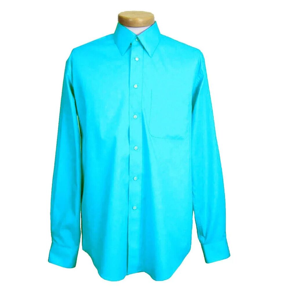 Men's Berlioni Designer Solid Aqua Long Sleeve Convertible Cuff Dress Shirt‎ 5XL